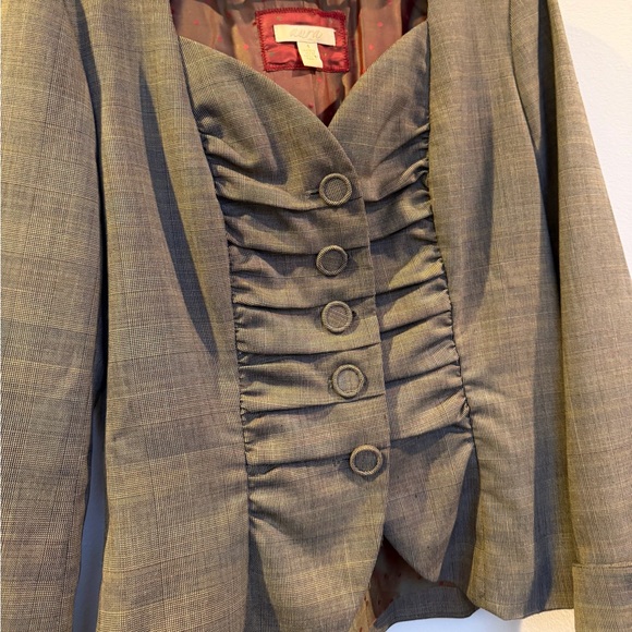 Vintage Y2K Aura Plaid Blazer Made in USA Ruched Tailored Jacket Size 4 - Picture 3 of 10